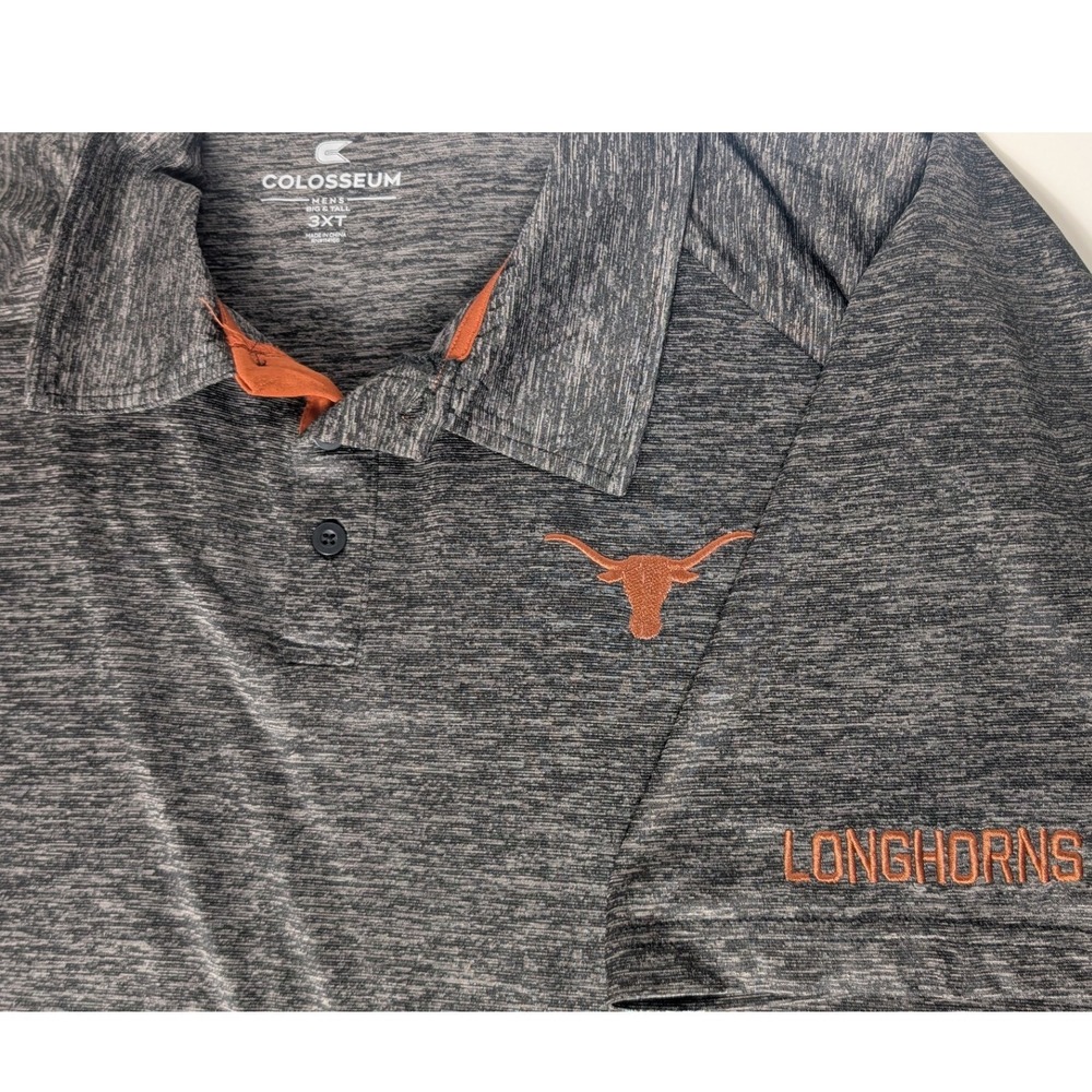Colosseum Polo Shirt Mens 3XT Gray Texas UT Longhorns Performance‎ Big Tall